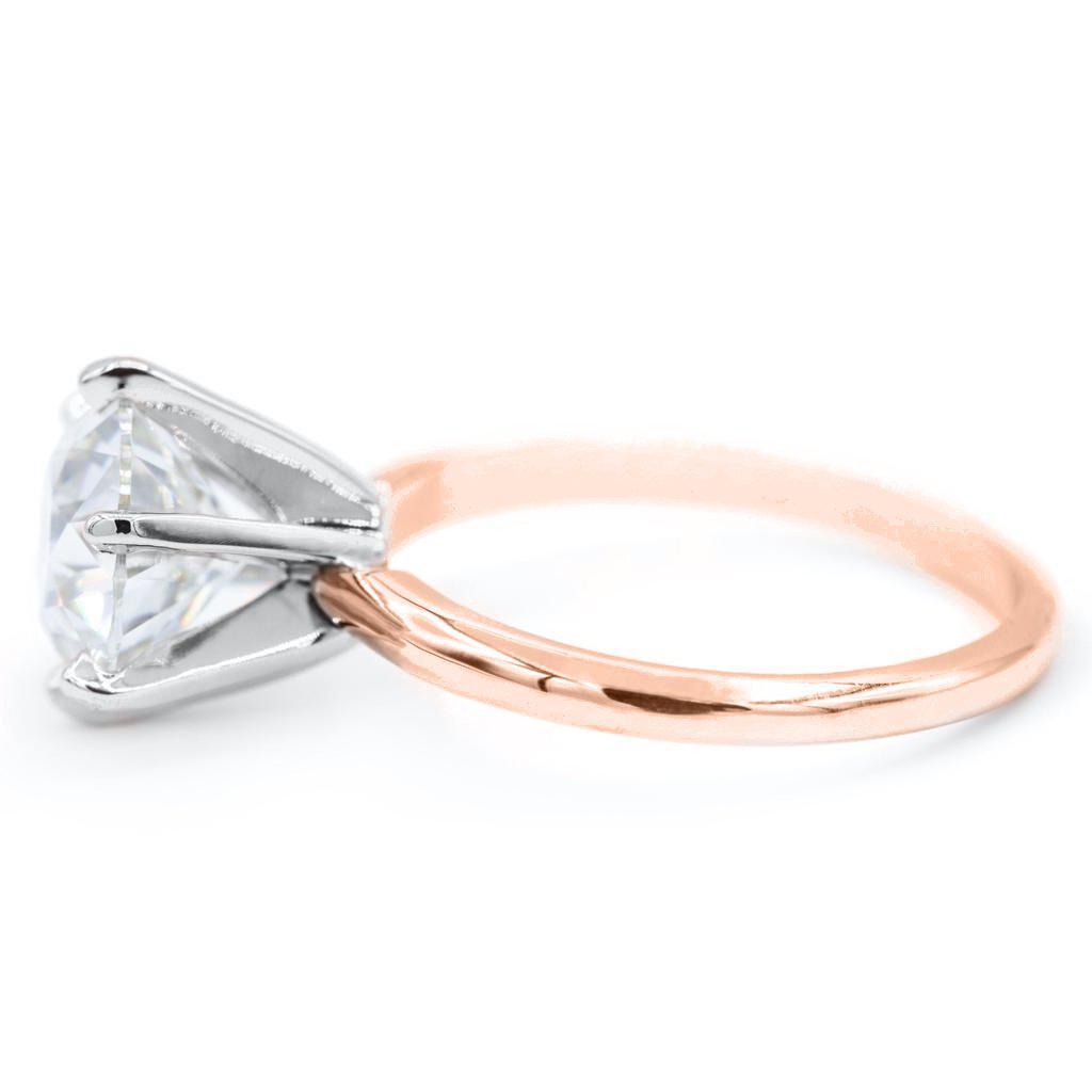 Old European Cut (OEC) Round Moissanite 14K or 18K Two-Tone Rose Gold Band and White Gold 6 Prongs Solitaire Ring-Solitaire Ring-Fire & Brilliance ®