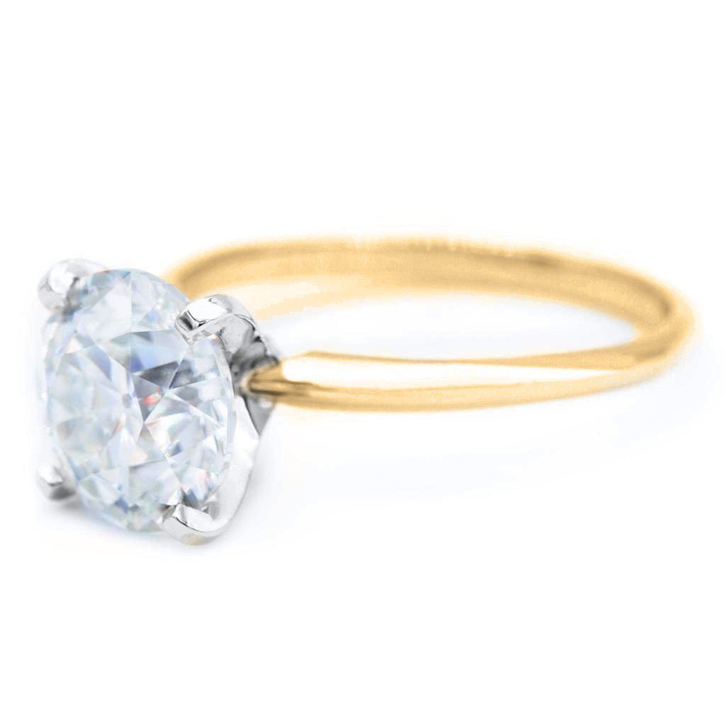 Old European Cut (OEC) Round Moissanite 14K or 18K Two-Tone Yellow Gold Band and White Gold 4 Prongs Solitaire Ring-Solitaire Ring-Fire & Brilliance ®