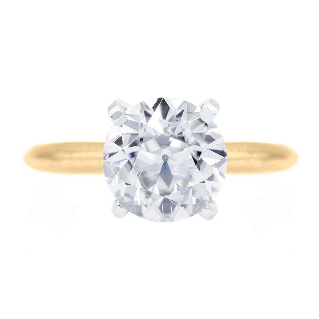 Old European Cut (OEC) Round Moissanite 14K or 18K Two-Tone Yellow Gold Band and White Gold 4 Prongs Solitaire Ring-Solitaire Ring-Fire & Brilliance ®