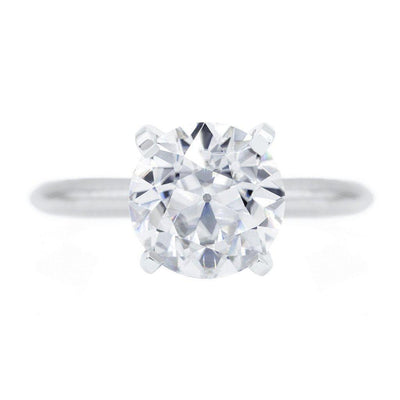 Old European Cut (OEC) Round Moissanite 14K or 18K White Gold 4 Prongs Solitaire Ring-Solitaire Ring-Fire & Brilliance ®