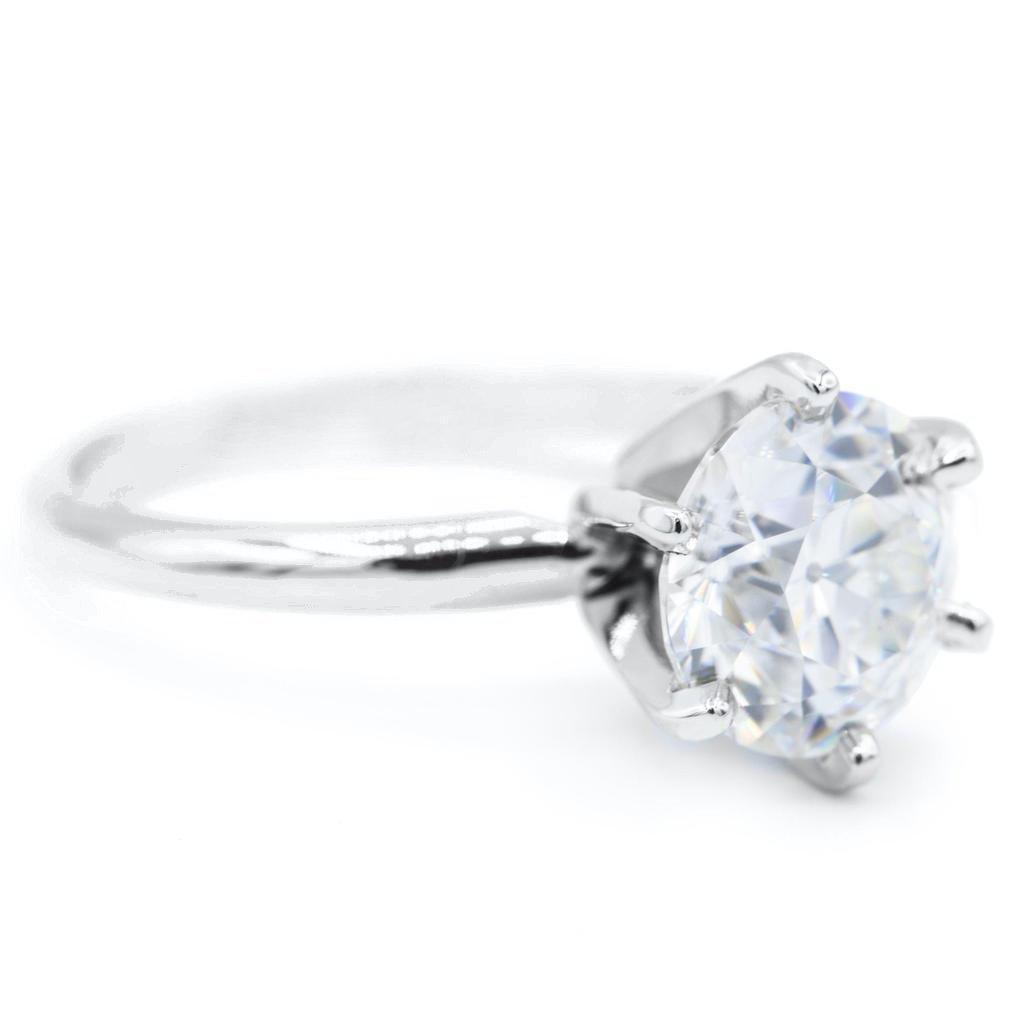 Old European Cut (OEC) Round Moissanite 14K or 18K White Gold 6 Prongs Solitaire Ring-Solitaire Ring-Fire & Brilliance ®