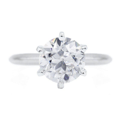 Old European Cut (OEC) Round Moissanite 14K or 18K White Gold 6 Prongs Solitaire Ring-Solitaire Ring-Fire & Brilliance ®