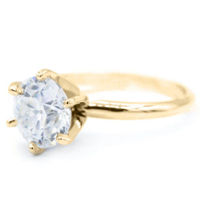 Old European Cut (OEC) Round Moissanite 14K or 18K Yellow Gold 6 Prongs Solitaire Ring-Solitaire Ring-Fire & Brilliance ®