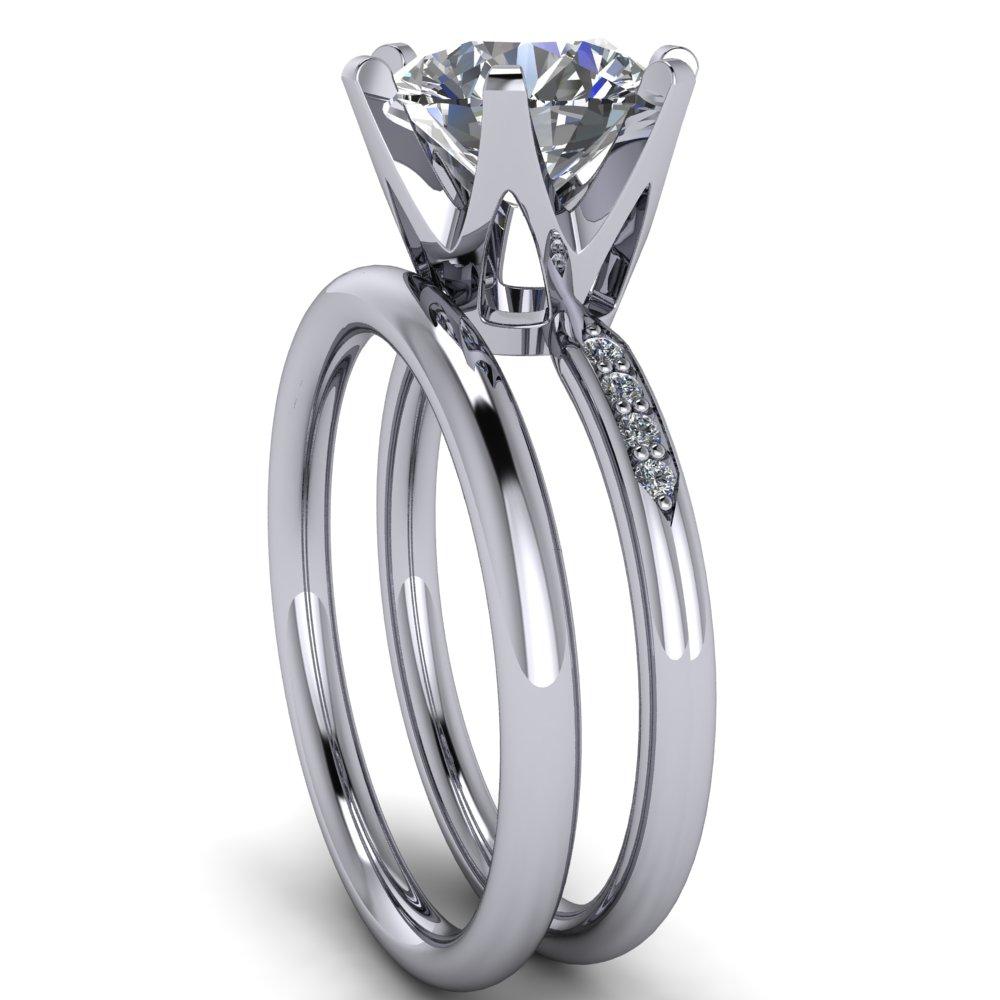 Olivia Round Moissanite 6 Prong Airline Crown Shoulder Setting Engagement Ring-Custom-Made Jewelry-Fire & Brilliance ®