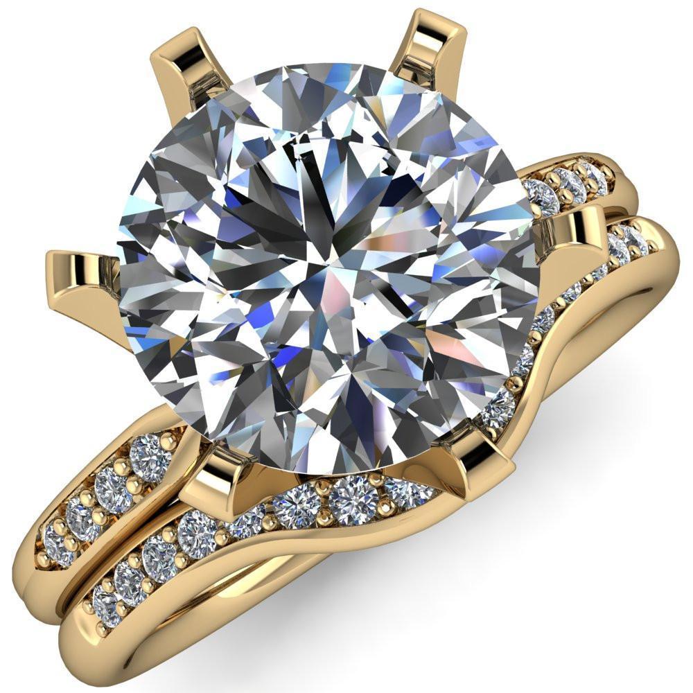 Olivia Round Moissanite 6 Prong Airline Crown Shoulder Setting Engagement Ring-Custom-Made Jewelry-Fire & Brilliance ®