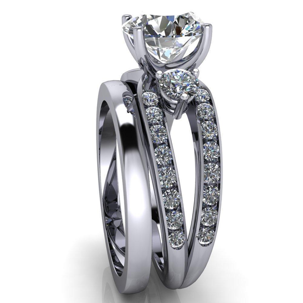 Orion Round Moissanite 3 Stone Split Shank Diamond Channel Set Ring-Custom-Made Jewelry-Fire & Brilliance ®