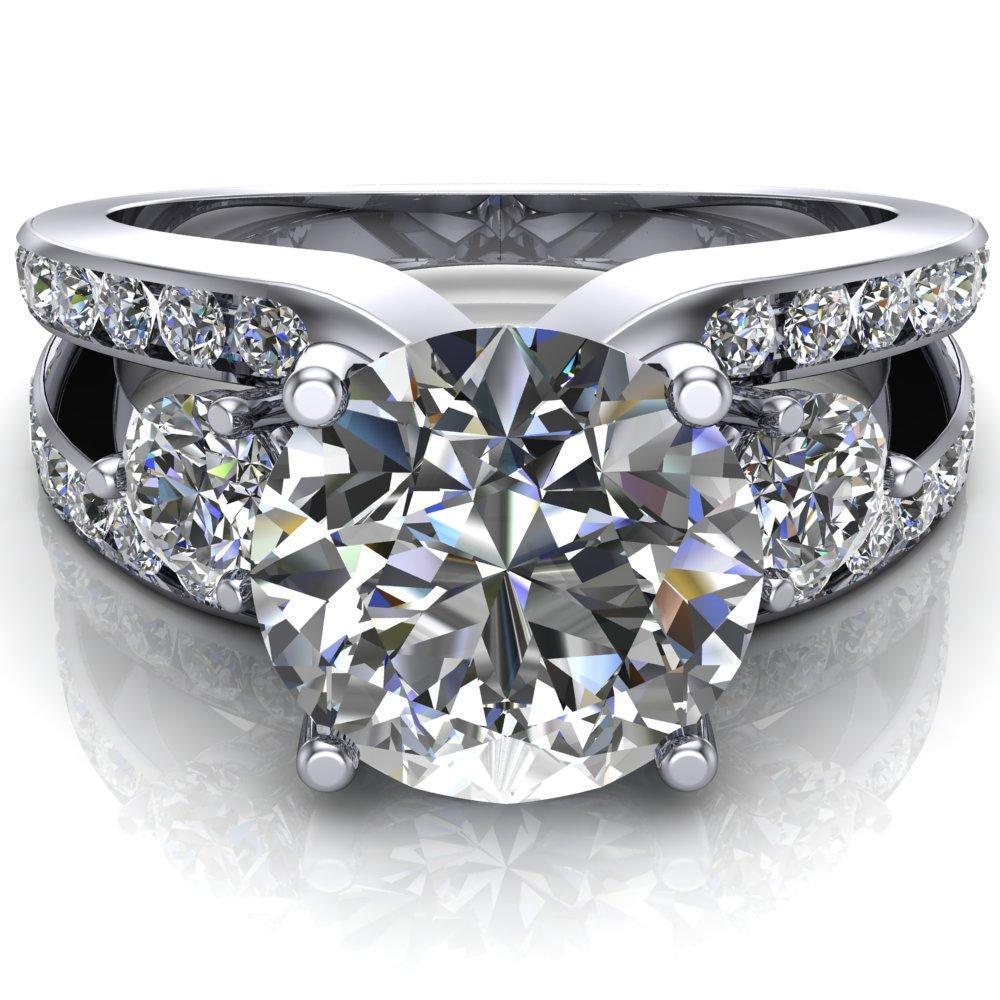 14K White Gold Split Shank 3 Stone Engagement Ring - 39910829