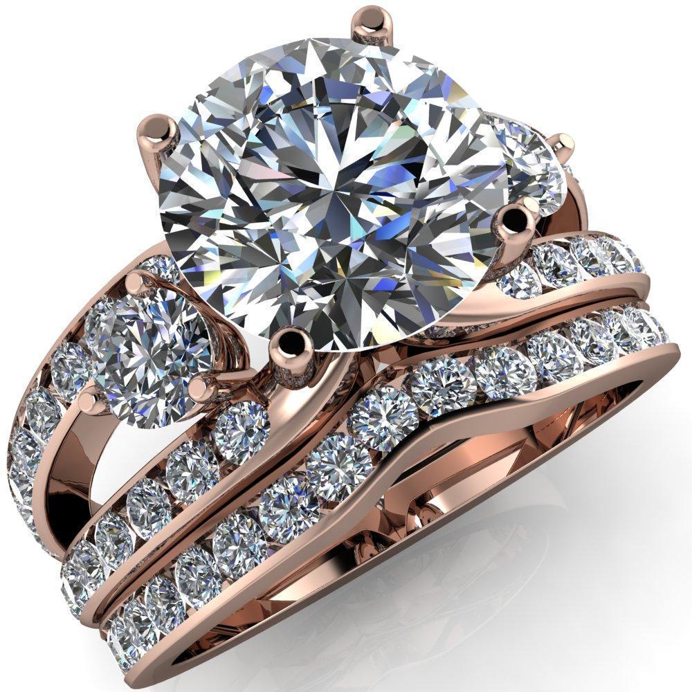 Orion Round Moissanite 3 Stone Split Shank Diamond Channel Set Ring-Custom-Made Jewelry-Fire & Brilliance ®