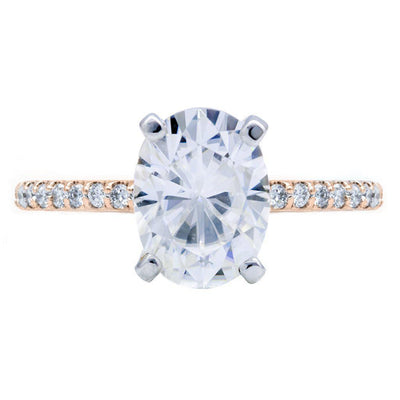 Oval Moissanite 4 Prongs Diamond Accent Ice Cathedral Solitaire Ring-Solitaire Ring-Fire & Brilliance ®