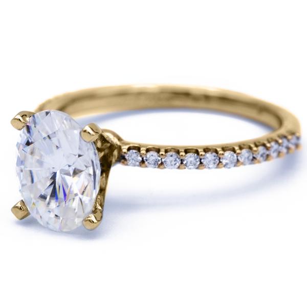 Oval Moissanite 4 Prongs Diamond Accent Ice Solitaire Ring-Solitaire Ring-Fire & Brilliance ®