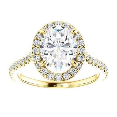 Oval Moissanite Diamond Accent Ice Halo Bezel Ring-Custom-Made Jewelry-Fire & Brilliance ®