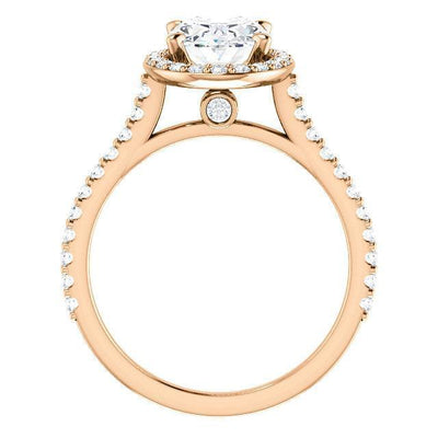 Oval Moissanite Diamond Accent Ice Halo Bezel Ring-Custom-Made Jewelry-Fire & Brilliance ®