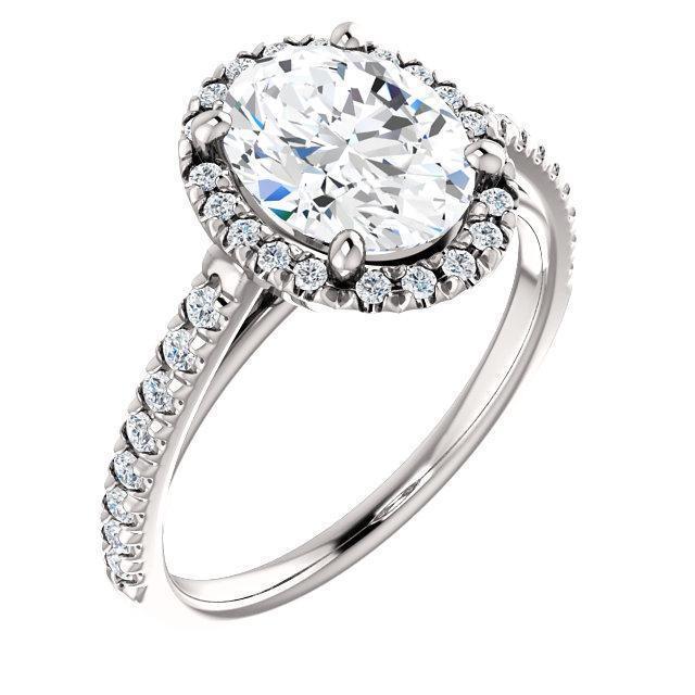 Oval Moissanite Diamond Accent Ice Halo Cathedral Ring-Custom-Made Jewelry-Fire & Brilliance ®