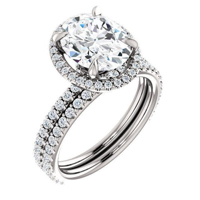 Oval Moissanite Diamond Accent Ice Halo Collar Ring-Custom-Made Jewelry-Fire & Brilliance ®