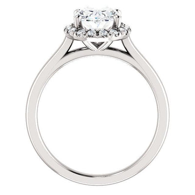 Oval Moissanite Diamond Accent Ice Halo French-Set Ring-Custom-Made Jewelry-Fire & Brilliance ®