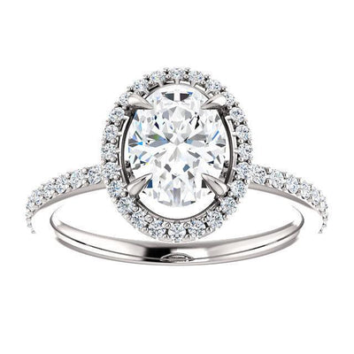 Oval Moissanite Diamond Accent Ice Halo Ring-Custom-Made Jewelry-Fire & Brilliance ®