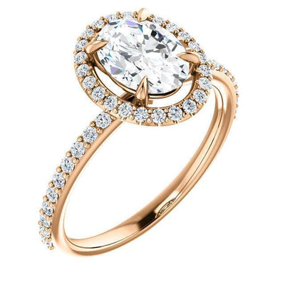 Oval Moissanite Diamond Accent Ice Halo Ring-Custom-Made Jewelry-Fire & Brilliance ®