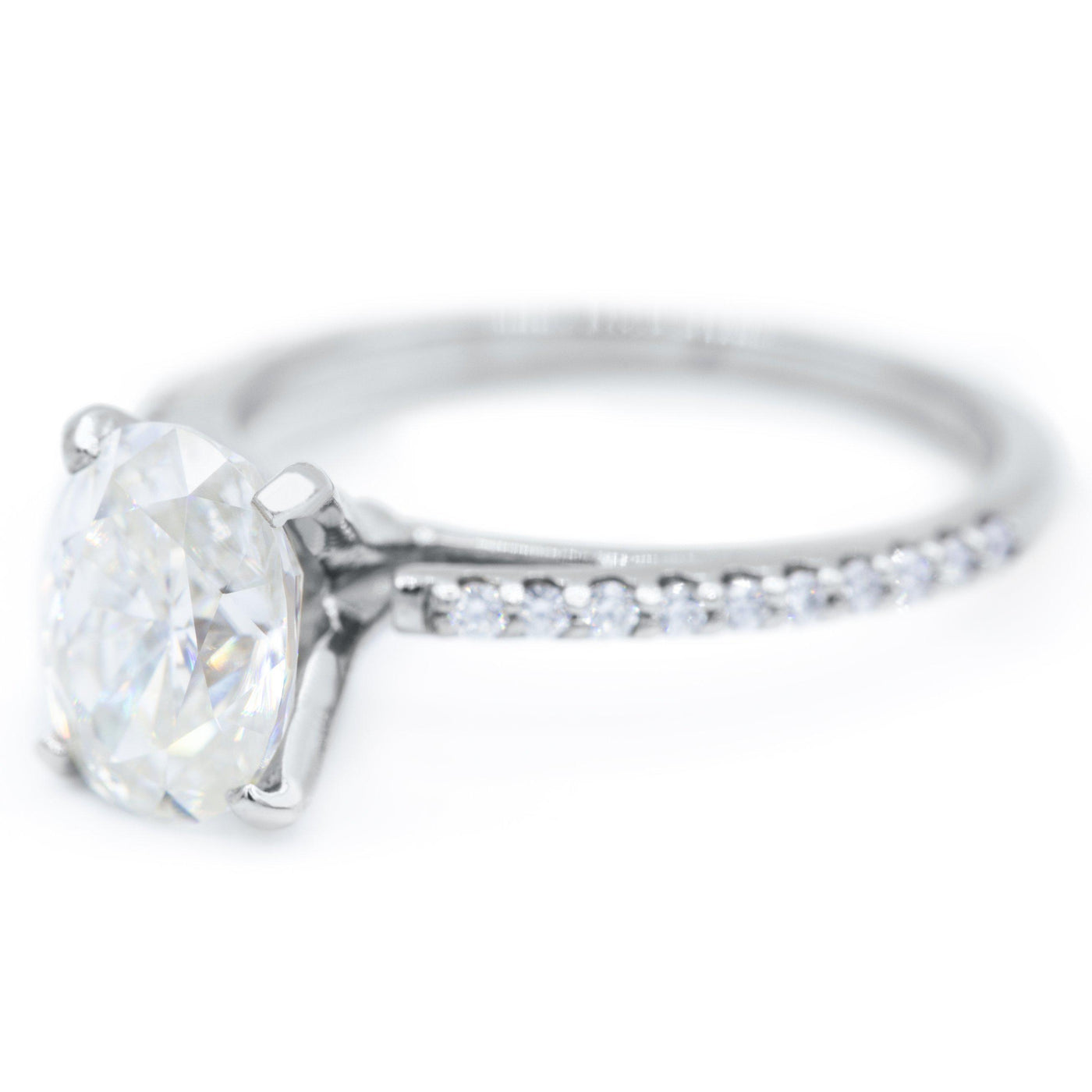 Oval Crushed Ice Moissanite 4 Prongs Diamond Accent Ice Cathedral Solitaire Ring-Solitaire Ring-Fire & Brilliance ®