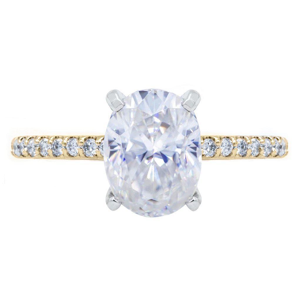 Oval Crushed Ice Moissanite 4 Prongs Diamond Accent Ice Solitaire Ring-Solitaire Ring-Fire & Brilliance ®