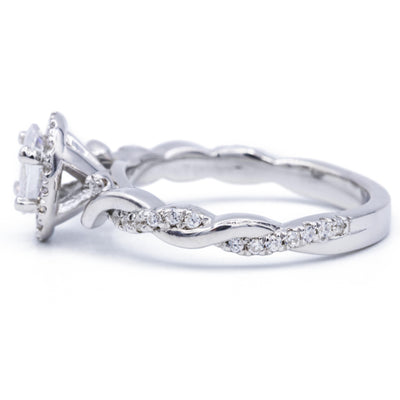 Oval Moissanite 14K White Gold Halo with Flushed Twist Diamond Shank Ring-Fire & Brilliance ® Creative Designs-Fire & Brilliance ®