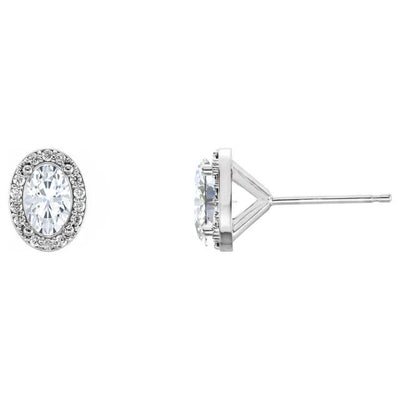 Oval Moissanite & Diamond Halo 4 Prong Earrings-FIRE & BRILLIANCE