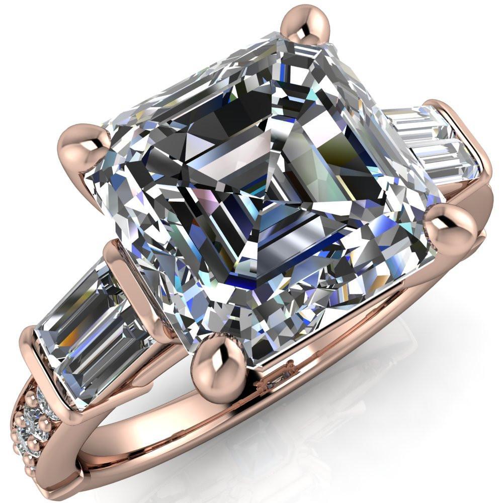 Paphos Asscher Moissanite Diamond Baguette Side Channel Engagement Ring-Custom-Made Jewelry-Fire & Brilliance ®