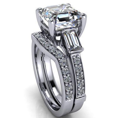 Paphos Asscher Moissanite Diamond Baguette Side Channel Engagement Ring-Custom-Made Jewelry-Fire & Brilliance ®