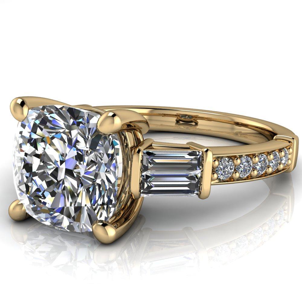 Paphos Cushion Moissanite Diamond Baguette Side Channel Engagement Ring-Custom-Made Jewelry-Fire & Brilliance ®