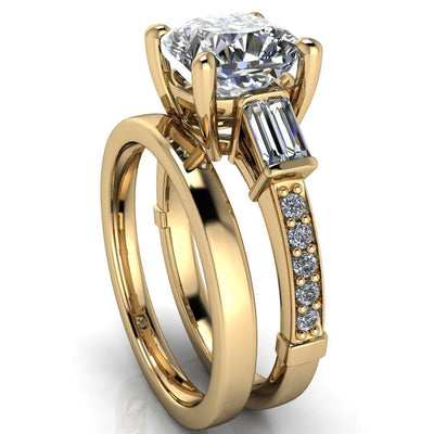 Paphos Cushion Moissanite Diamond Baguette Side Channel Engagement Ring-Custom-Made Jewelry-Fire & Brilliance ®