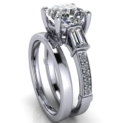 Paphos Cushion Moissanite Diamond Baguette Side Channel Engagement Ring-Custom-Made Jewelry-Fire & Brilliance ®