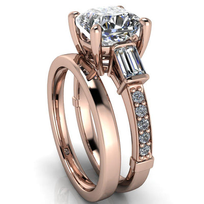 Paphos Cushion Moissanite Diamond Baguette Side Channel Engagement Ring-Custom-Made Jewelry-Fire & Brilliance ®