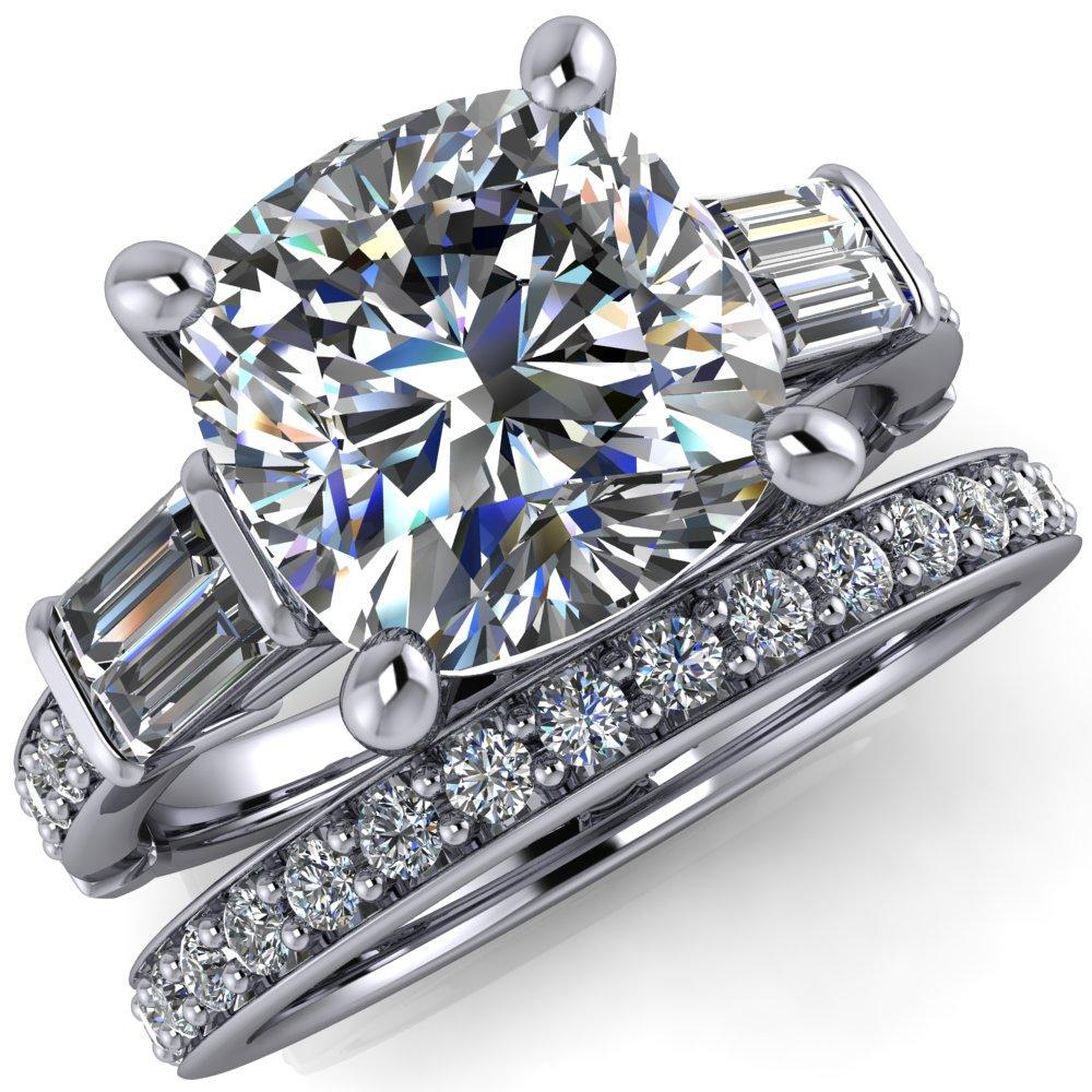 Paphos Cushion Moissanite Diamond Baguette Side Channel Engagement Ring-Custom-Made Jewelry-Fire & Brilliance ®