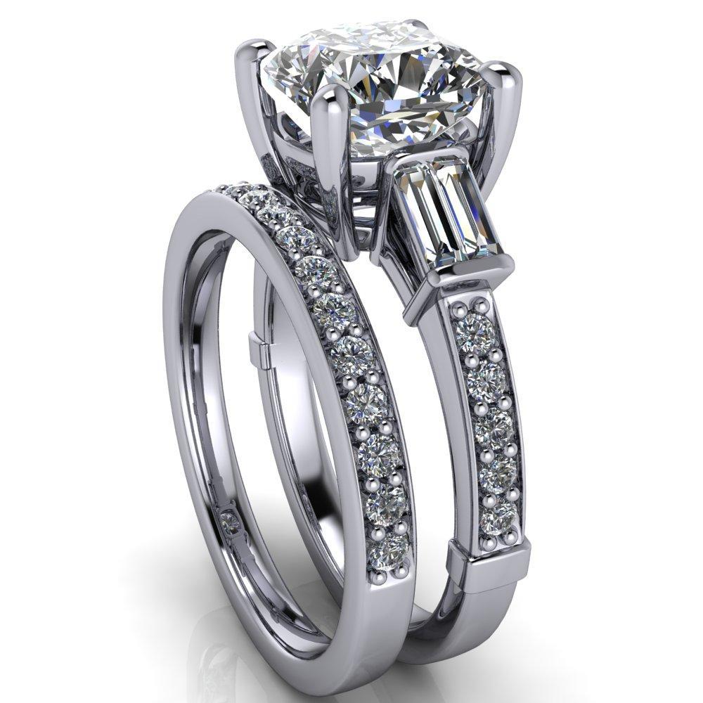 Paphos Cushion Moissanite Diamond Baguette Side Channel Engagement Ring-Custom-Made Jewelry-Fire & Brilliance ®