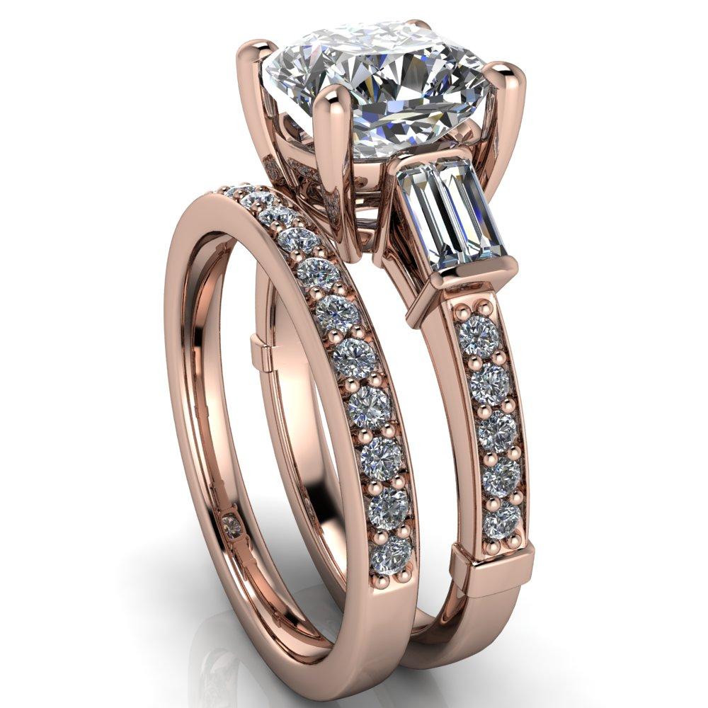 Paphos Cushion Moissanite Diamond Baguette Side Channel Engagement Ring-Custom-Made Jewelry-Fire & Brilliance ®