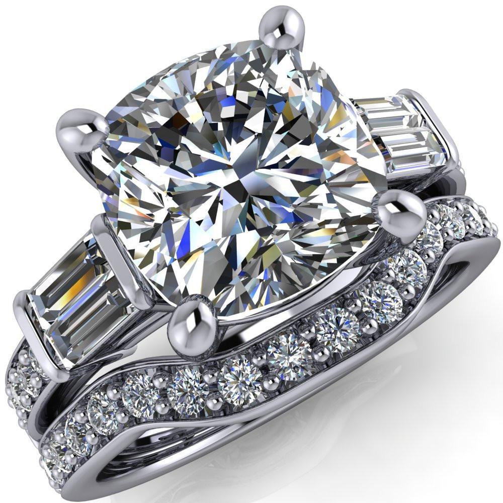 Paphos Cushion Moissanite Diamond Baguette Side Channel Engagement Ring-Custom-Made Jewelry-Fire & Brilliance ®