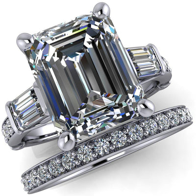 Paphos Emerald Moissanite Diamond Baguette Side Channel Engagement Ring-Custom-Made Jewelry-Fire & Brilliance ®