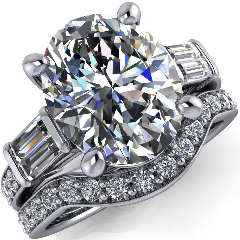 Paphos Oval Center Stone Diamond Baguette Side Channel Engagement Ring