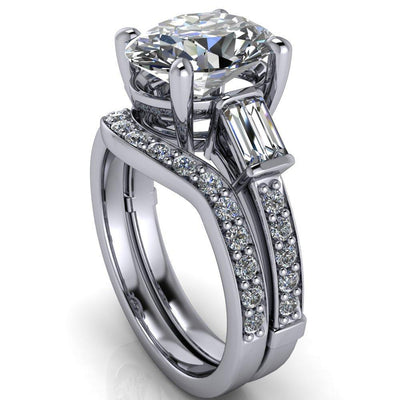 Paphos Oval Moissanite Diamond Baguette Side Channel Engagement Ring-Custom-Made Jewelry-Fire & Brilliance ®