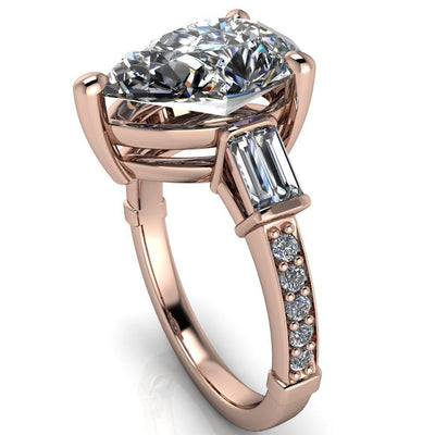 Paphos Pear Moissanite Diamond Baguette Side Channel Engagement Ring-Custom-Made Jewelry-Fire & Brilliance ®