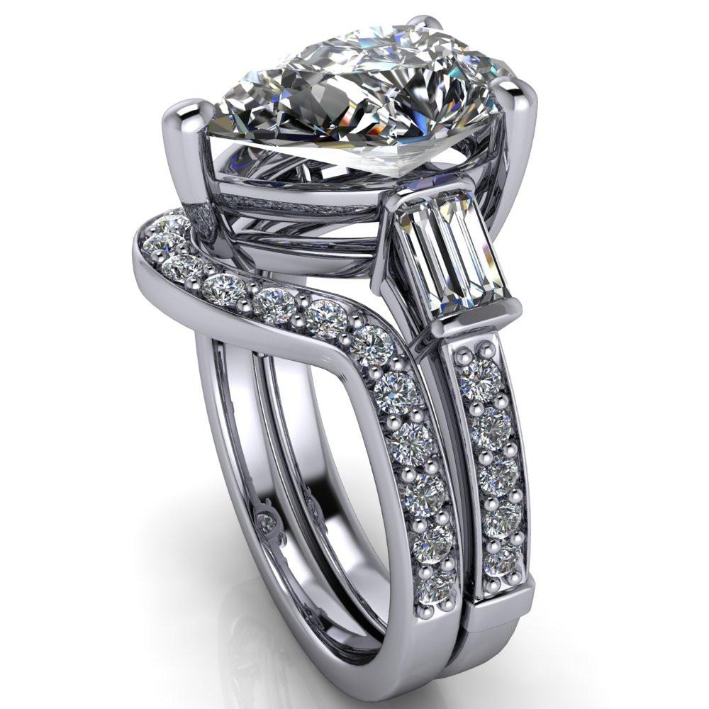Paphos Pear Moissanite Diamond Baguette Side Channel Engagement Ring-Custom-Made Jewelry-Fire & Brilliance ®