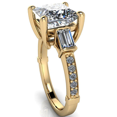 Paphos Princess/Square Moissanite Diamond Baguette Side Channel Engagement Ring-Custom-Made Jewelry-Fire & Brilliance ®