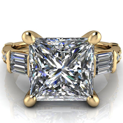 Paphos Princess/Square Moissanite Diamond Baguette Side Channel Engagement Ring-Custom-Made Jewelry-Fire & Brilliance ®