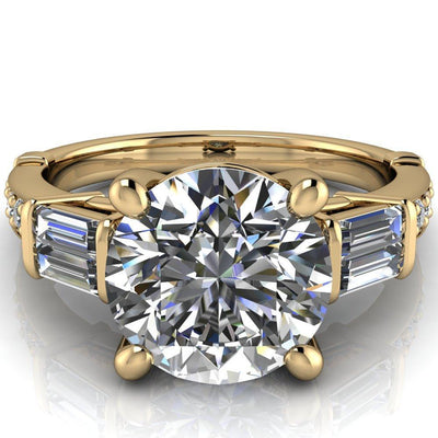 Paphos Round Moissanite Diamond Baguette Side Channel Engagement Ring-Custom-Made Jewelry-Fire & Brilliance ®