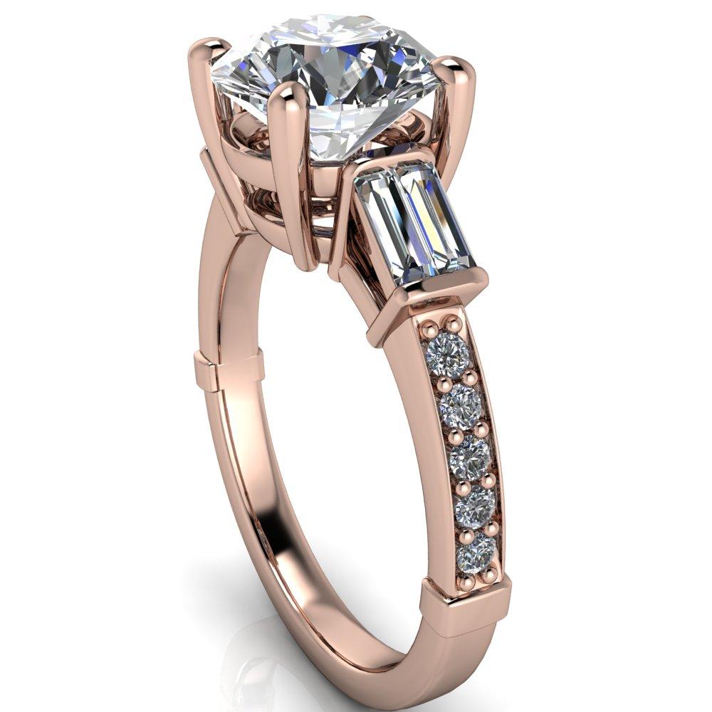 Paphos Round Moissanite Diamond Baguette Side Channel Engagement Ring-Custom-Made Jewelry-Fire & Brilliance ®
