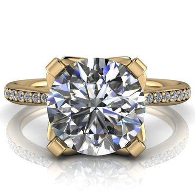 Papilio Round Moissanite 4 Prong Diamond Channel Engagement Ring-Custom-Made Jewelry-Fire & Brilliance ®