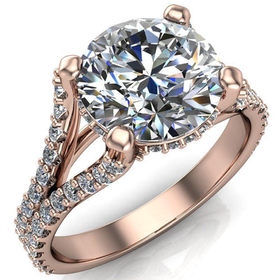 Paradise Round Moissanite Diamond Side Split Shank Half Eternity Ring-Custom-Made Jewelry-Fire & Brilliance ®