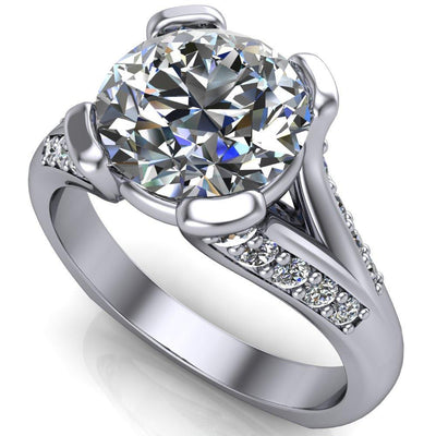 Paris Round Moissanite Thick Prong Diamond Channel Split Shank Ring-Custom-Made Jewelry-Fire & Brilliance ®
