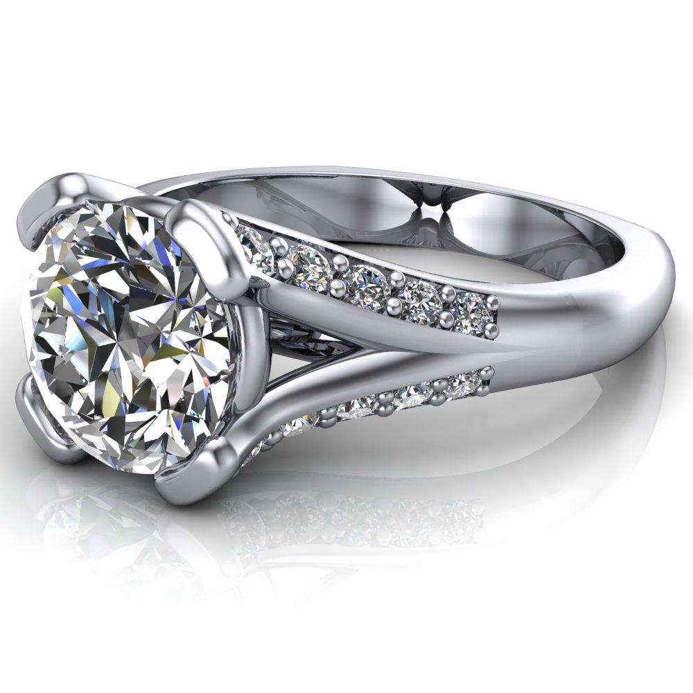 Paris Round Moissanite Thick Prong Diamond Channel Split Shank Ring-Custom-Made Jewelry-Fire & Brilliance ®
