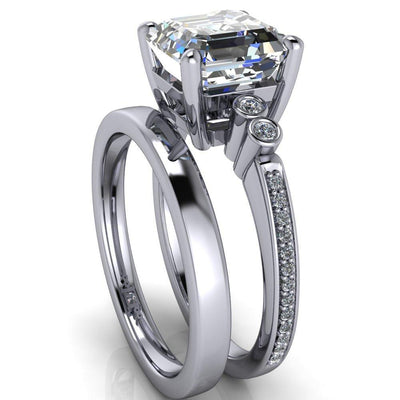 Pascala Asscher Moissanite Diamond Side 4 Prong Engagement Ring-Custom-Made Jewelry-Fire & Brilliance ®