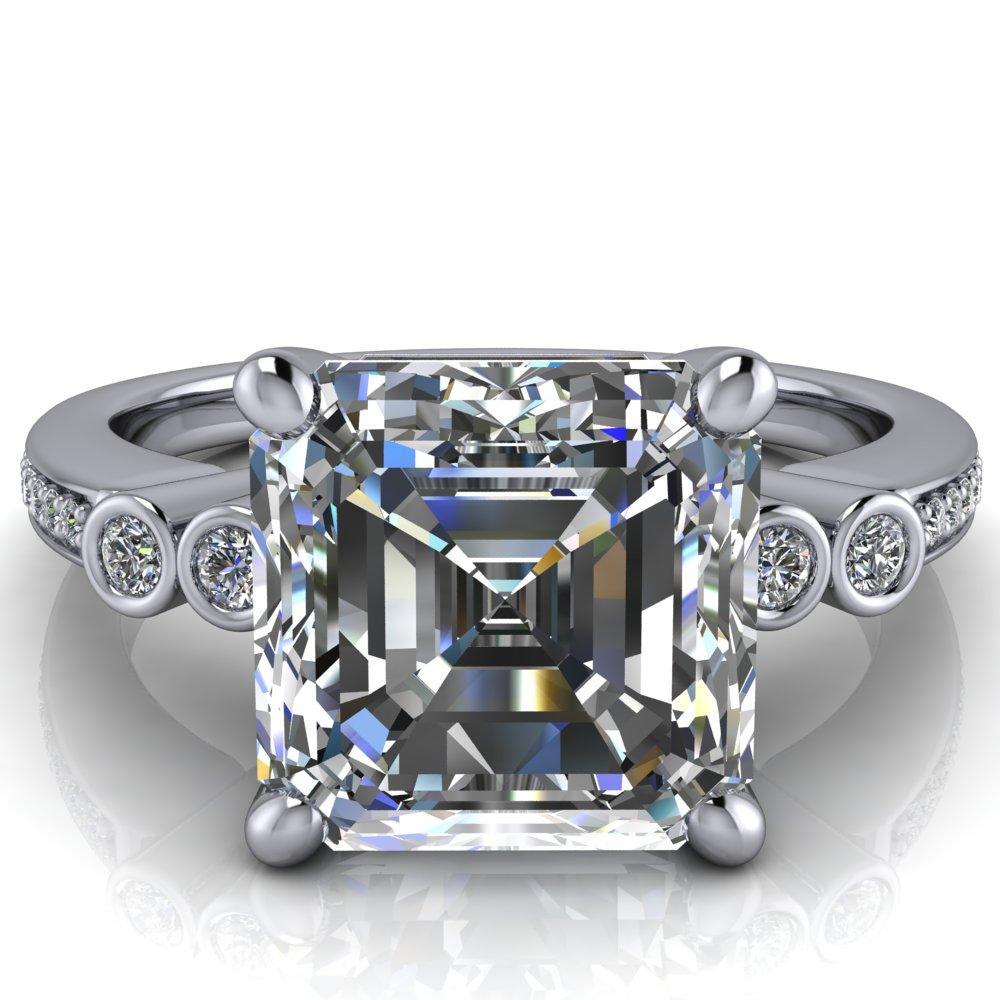 Pascala Asscher Moissanite Diamond Side 4 Prong Engagement Ring-Custom-Made Jewelry-Fire & Brilliance ®